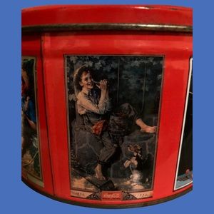 Vintage COCA-COLA TIN • Red with Scenes of Boys Fishing & Dogs • Collectible